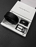 Чоловічий подарунковий набір ARMANI ремінь із двома пряжками з натуральної шкіри, фото 4