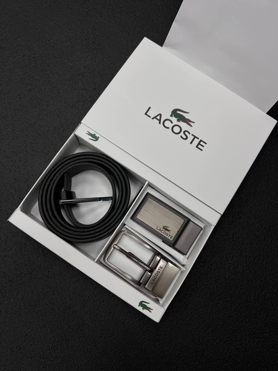 Чоловічий подарунковий набір LACOSTE ремінь із двома пряжками з натуральної шкіри