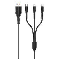 Зарядный кабель Apple Lightning + microUSB + Type-C 1 метр черный / Зарядный кабель лайтнинг / Зарядный кабель
