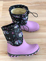 Теплые детские зимние сапоги сноубутсы, непромокающие единорог чорный 28 размер детскую обувь ботинки nike