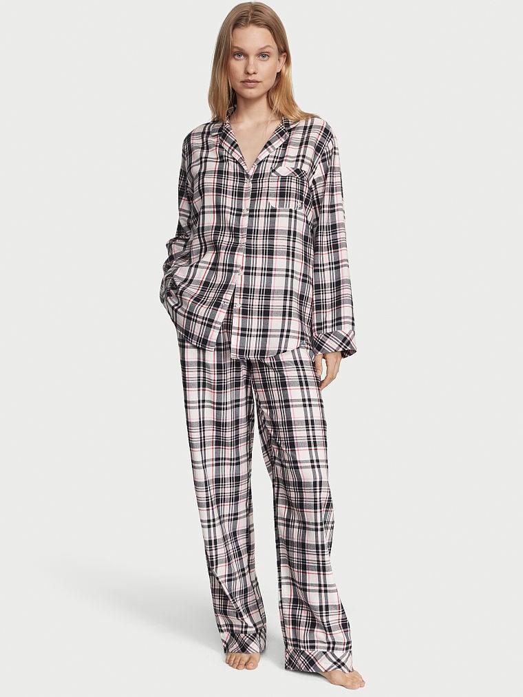 Фланелева Піжама Victoria's Secret Flannel Long Pajama Set, Сіра в клітку