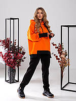 Женский тёплый двухцветный костюм пенье, арт 501, цвет оранж с чёрным