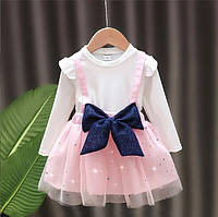 Детское нарядное платье с длинным рукавом на девочку, цвет бело-розовый. Платье для детей