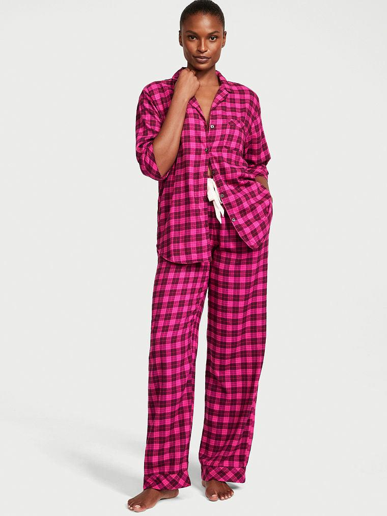 Фланелева Піжама Victoria's Secret Flannel Long PJ Set, Малинова в клітку, фото 1