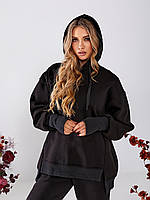 Женский тёплый двухцветный костюм пенье, арт 501, цвет чёрный / чёрного цвета