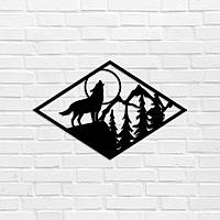 Картина из дерева панно на стену резное Волк TWD WALL10028L 57x89см Черный Анималистика Горизонтальная В раме