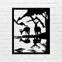 Картина из дерева панно на стену резное Олени TWD WALL10027М 49x60см Черный Анималистика Вертикальная В раме