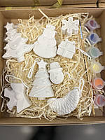 Подарочный набор 8 шт гипсовых новогодних фигурок (игрушек) на елку для разукрашивания
