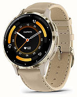 GPS смарт-часы GARMIN Venu 3S, Fr. Gray + Soft Gold, Leather