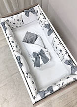 Комплект постільної дитячої білизни для ліжечка №4 Зірки сірий топ