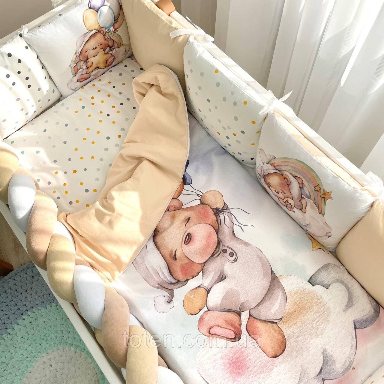 Комплект постільної дитячої білизни для ліжечка Ведмедики Гаммі бежевий топ