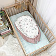 Кокон гніздо для новонароджених для сну, розмір 90х65 см, "Nordic" Гортензія пудра топ, фото 2