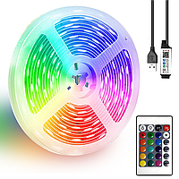 Світлодіодна RGB стрічка 5050 від USB на 5 м + пульт дистанційного керування, Мультиколор / LED підсвічування / Неонова стрічка дл