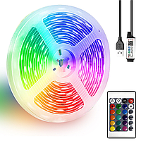 Светодиодная RGB лента 5050 от USB на 5 м + пульт ДУ, Мультиколор / LED подсветка / Неоновая лента для дома