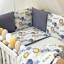 Комплект постільної дитячої білизни для ліжечка Happy night Левеня з машинкою синій топ