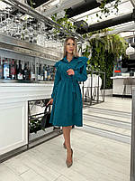 Женское платье из вельвета с поясом цвет морволна р.42/44 446546