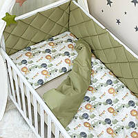 Комплект постельного детского белья для кроватки Baby Mix Лёва с машинкой зелёный топ