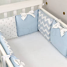 Бортики захист і простирадло для дитячого ліжечка Shine блакитний зигзаг топ