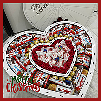 Огромный мега подарочный бокс с сердцем в середине, оригинальные подарки с конфетами на новый год маме