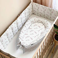 Кокон гнездо для новорожденных для сна Baby Dream Веточки котики пудра топ
