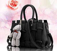 Новинка! Модная женская мини сумочка на плечо с брелком мишкой. Маленькая женская сумка для девушек эко кожа