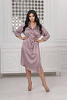 Жіноче шовкове плаття на запах колір пудра 446228