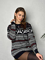 Женский черный свитер с оленями новогодний женская зимняя кофта с оленями