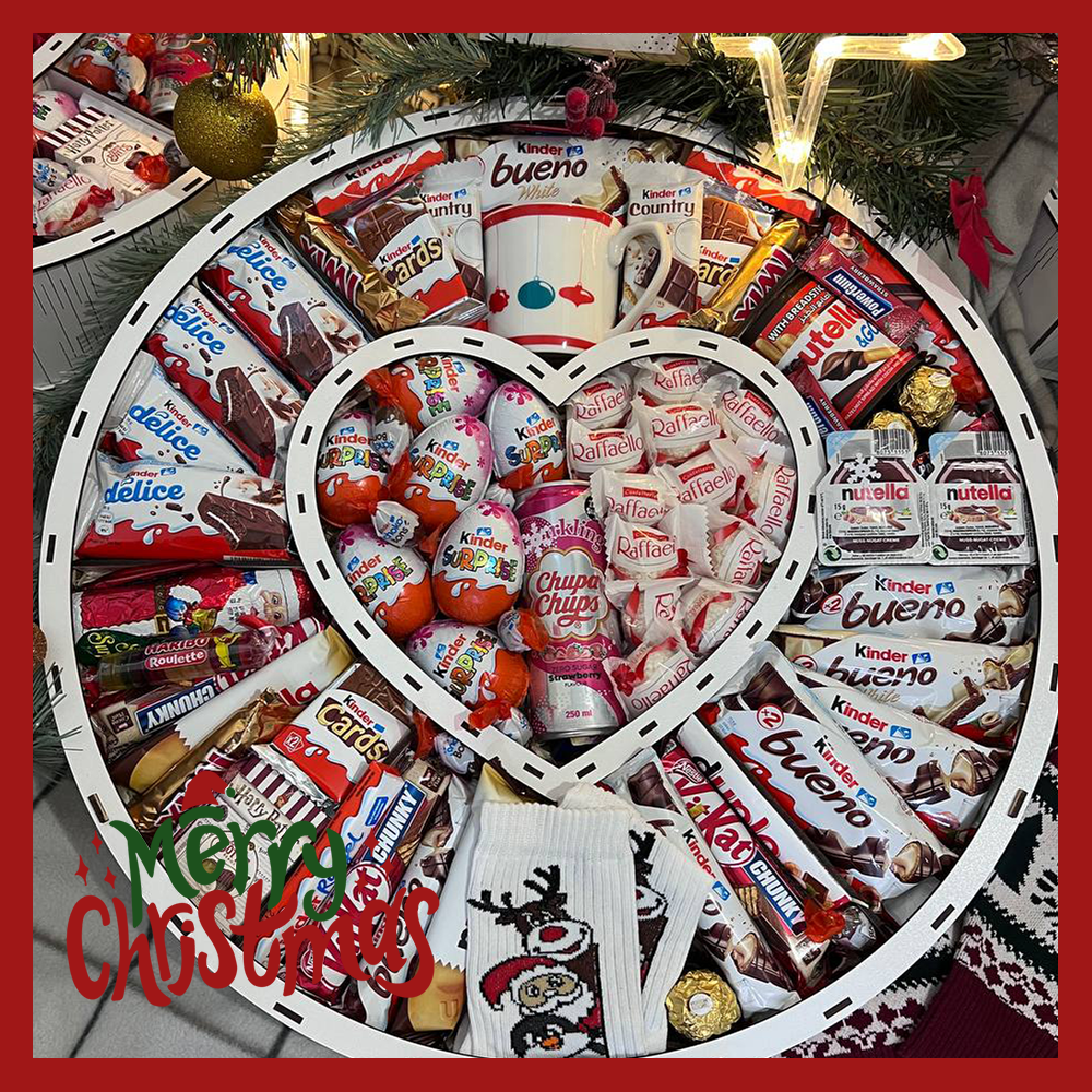 Оригинальный мега подарочный бокс круг с сердцем в середине оригинальные подарки с конфетами на новый год маме - фото 1 - id-p2037719493