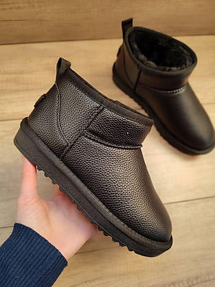 Ugg угги ЧЕРНЫЕ мини кожаные натуралки низкие (h=11.5) теплые зима унисекс, фото 3