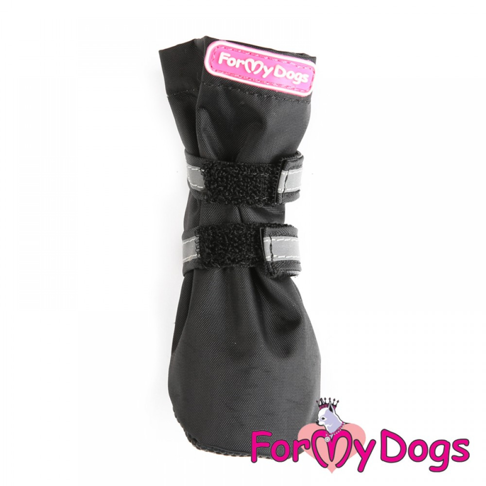 Демісезонні нейлонові чоботи для собак For My Dogs на липучках зі світловідбиттям чорного кольору