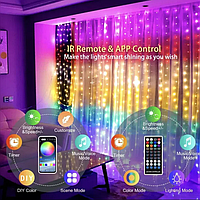 Светодиодная smart гирлянда штора 3х3 метра 200 Led Lights, WiFi+Bluetooth, IP44