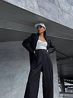 Женский стильный костюм двойка брюки палаццо и оверсайз пиджак ткань креп костюмка SM ML