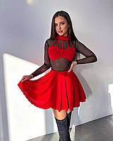 Женское стильное элегантное тредовое короткое платье мустанг рубчик 42-44 46-48 размер