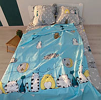 Детский подростковый полуторный комплект постельного белья 150х220 Коты котики бязь голд люкс Виталина