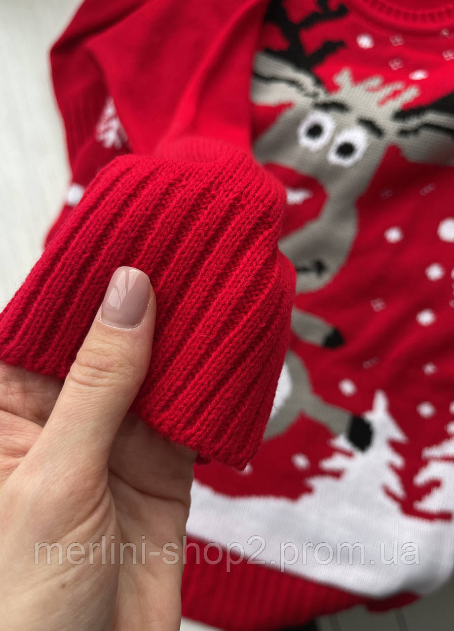 Теплый женский свитер с оленями красный Мерлини 110001084, размер 42-46 (S-L) - фото 7 - id-p2037786307