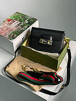 Женская сумка Gucci Horsebit 1955 Mini Bag Black (чёрная) модная стильная сумочка для девушки KIS99193