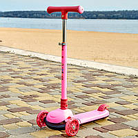 Складной детский трехколесный самокат iTrike 2579 со светящимися колесами Розовый