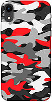 Чехол с принтом на Айфон Икс Эр красно-серый камуфляж / Чехол с принтом на iPhone XR