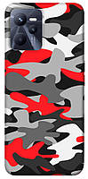 Чехол с принтом на Реалми Ц35 красно-серый камуфляж / Чехол с принтом на Realme C35