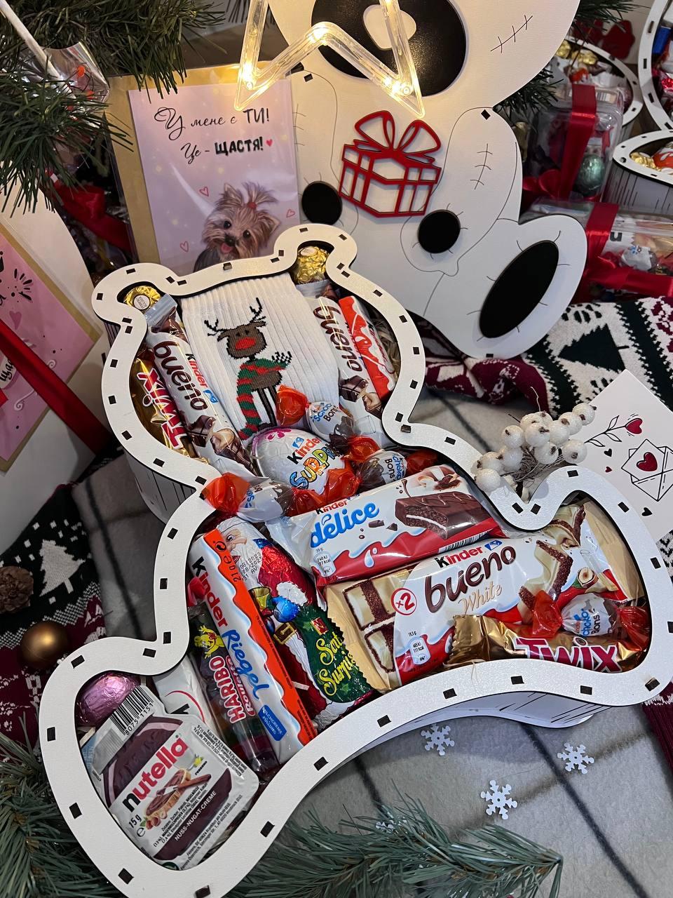 Подарочный бокс Медвежонок, оригинальные подарки с конфетами на новый год для близких или друзей в коробке - фото 5 - id-p2037905120