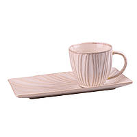 Чайно-кофейный набор из 2 предметов, фарфоровая чашка и блюдце, пудрового цвета, 350 мл