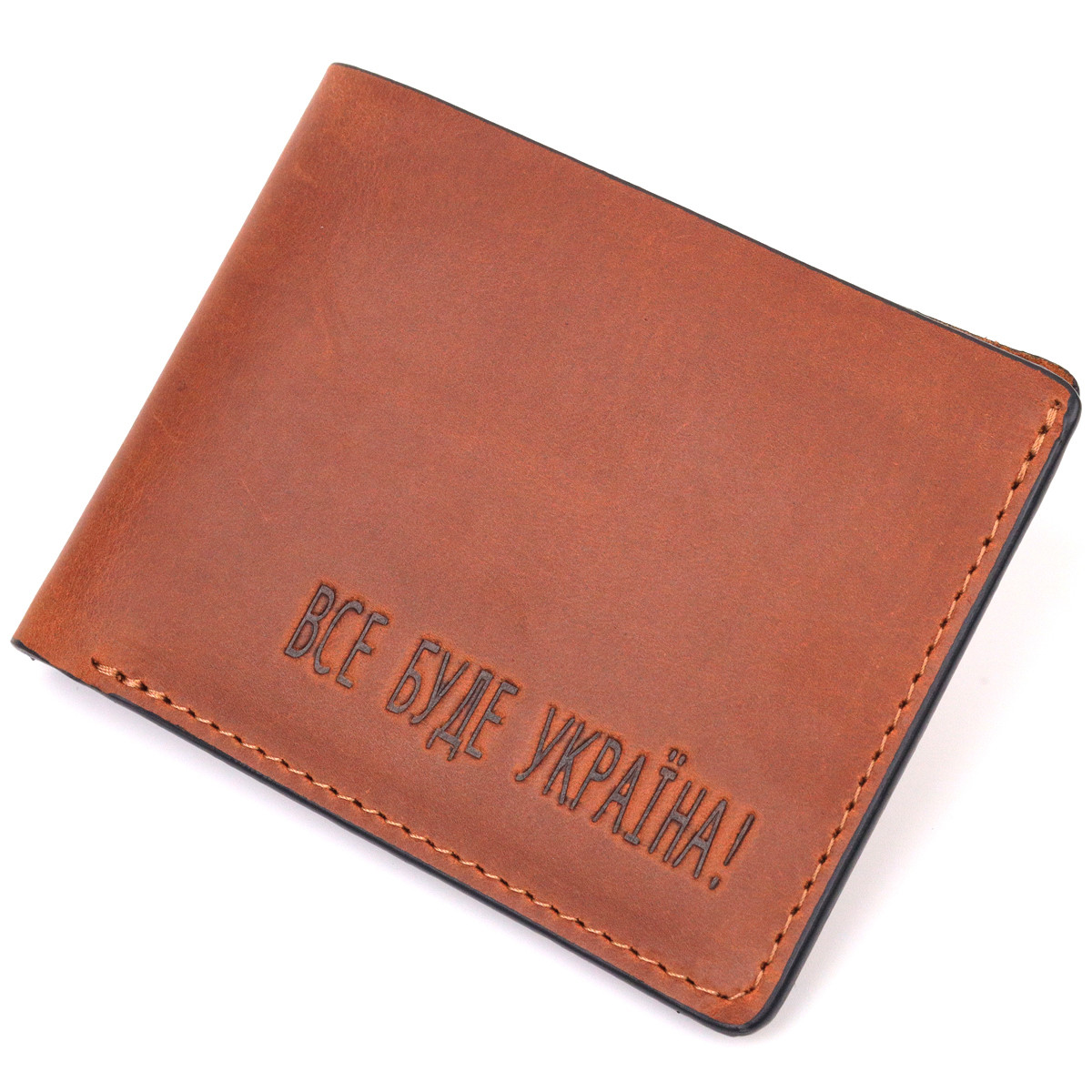 Надійний чоловічий шкіряний гаманець у два складання Україна GRANDE PELLE 16738 Світло-коричневий, фото 1