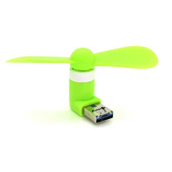 Мінівентилятор портативний USB + micro USB Зелений, фото 1