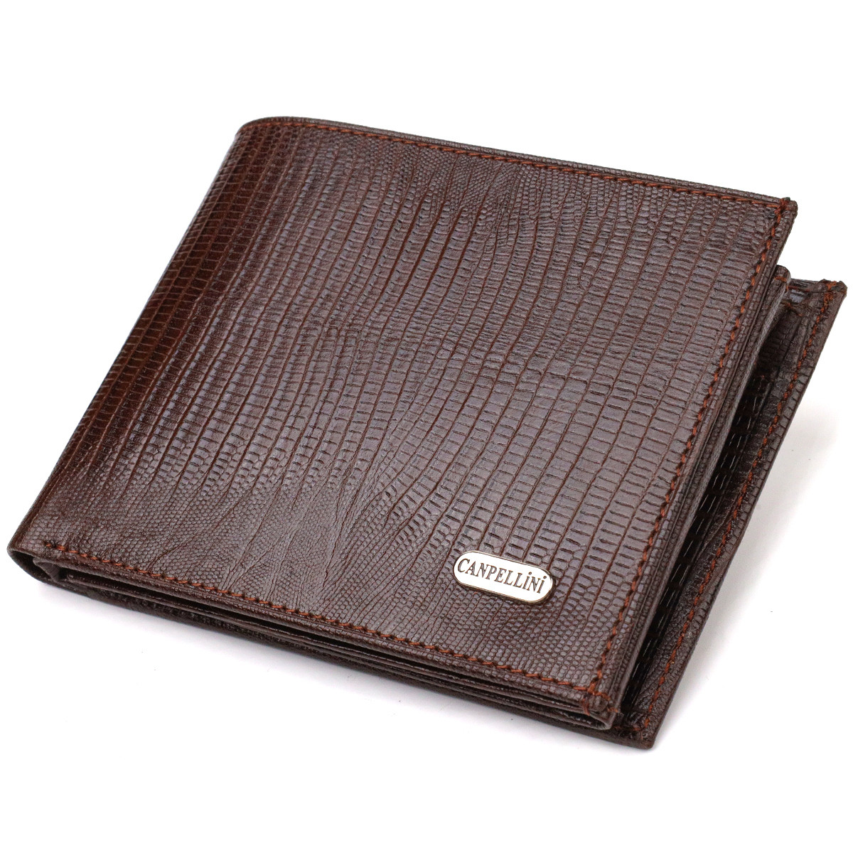 Стильний горизонтальний чоловічий гаманець середнього розміру з натуральної шкіри фактурної CANPELLINI 21864 Коричневий