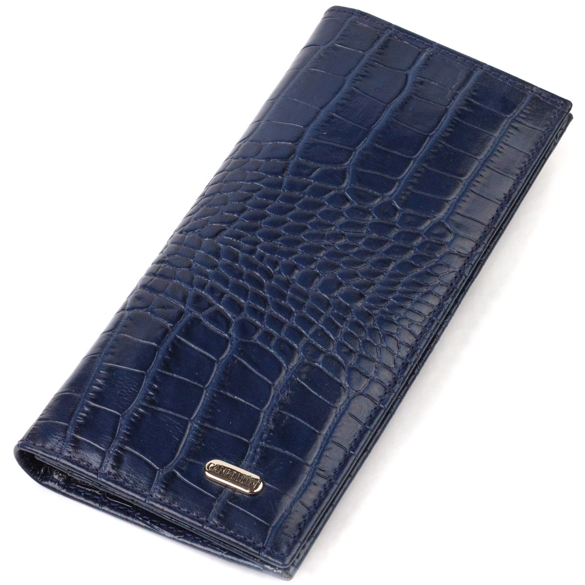Красивий чоловічий вертикальний гаманець із натуральної шкіри з тисненням під крокодила CANPELLINI 21901 Синій, фото 1