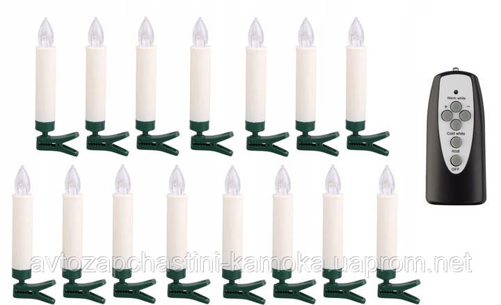 Новорічні бездротові LED свічки на пульт на ялинку 15шт з батарейками, фото 1