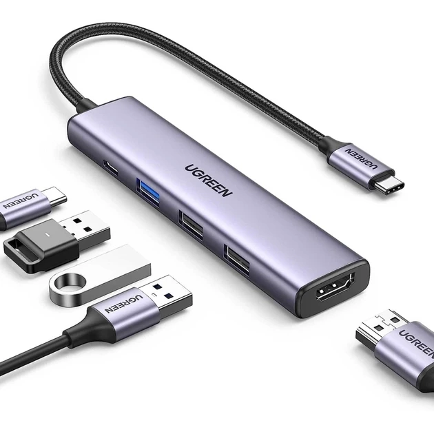 Адаптер UGREEN CM478 USB Type-C to HDMI, USB 3.0*4 Gray 15495, фото 1