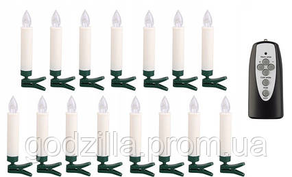 Новорічні бездротові LED свічки на пульт на ялинку 15шт з батарейками