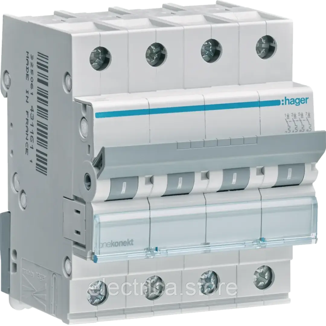 Автоматичний вимикач 4 полюса 32А кат.С 6kA Hager MCN432, фото 1