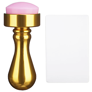 Штамп для стемпинга силіконовий рожевий зі скребком з металевої золотистої ручкою